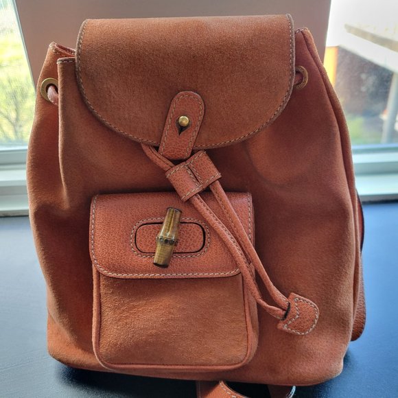 Gucci Mini Suede Bamboo Backpack Orange - Rare Color Auth main image 12